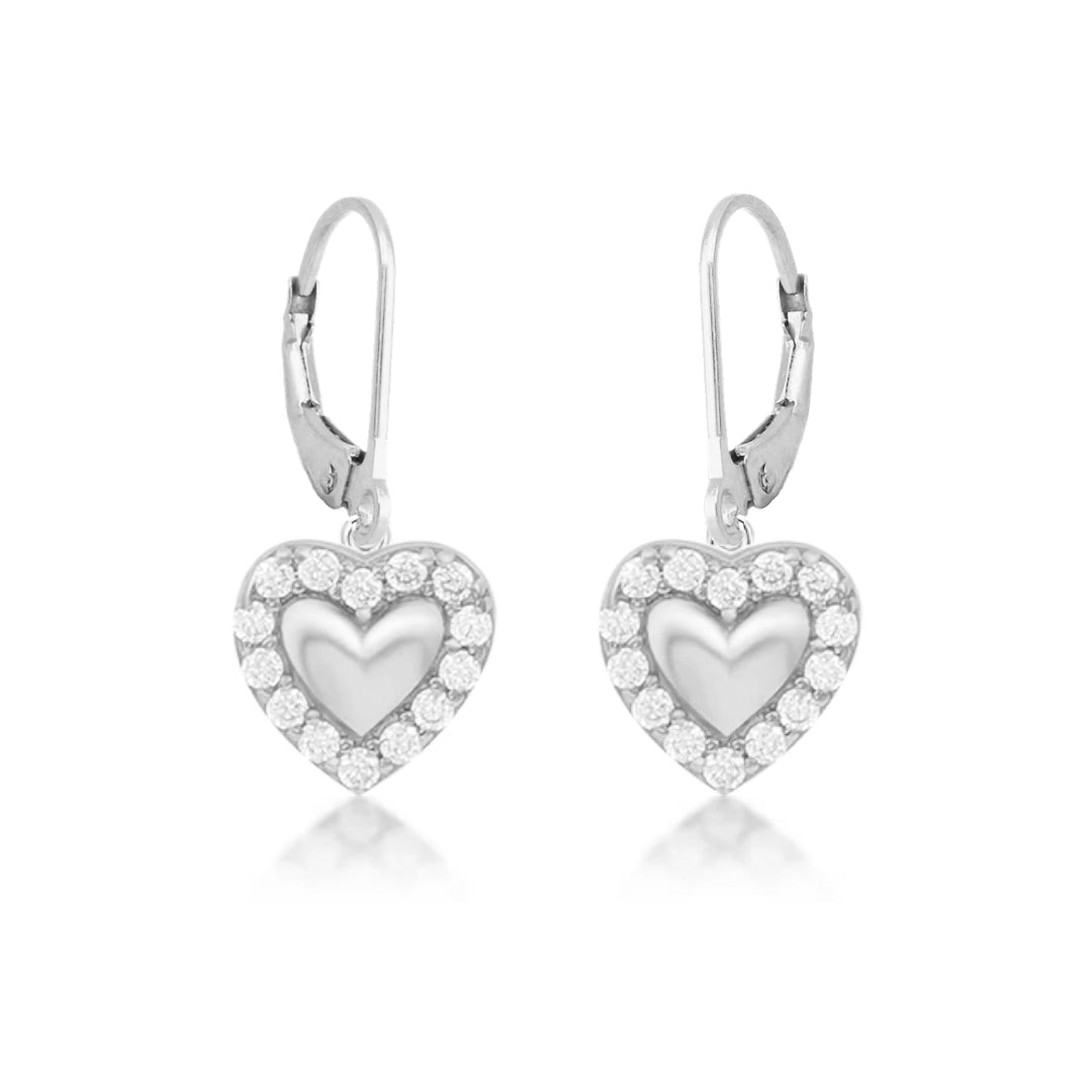 Surgical Steel Puffy Heart With CZ Outline Earrings - HK Jewels