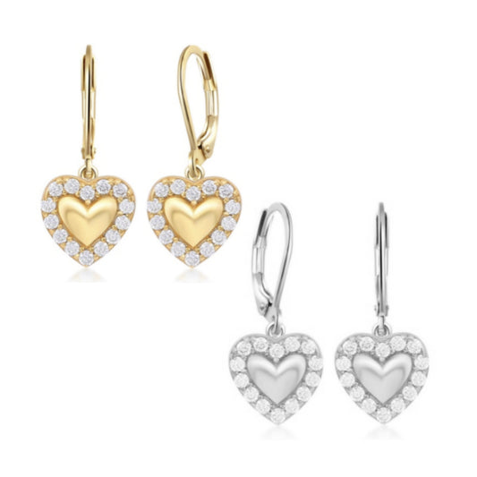 Surgical Steel Puffy Heart With CZ Outline Earrings - HK Jewels