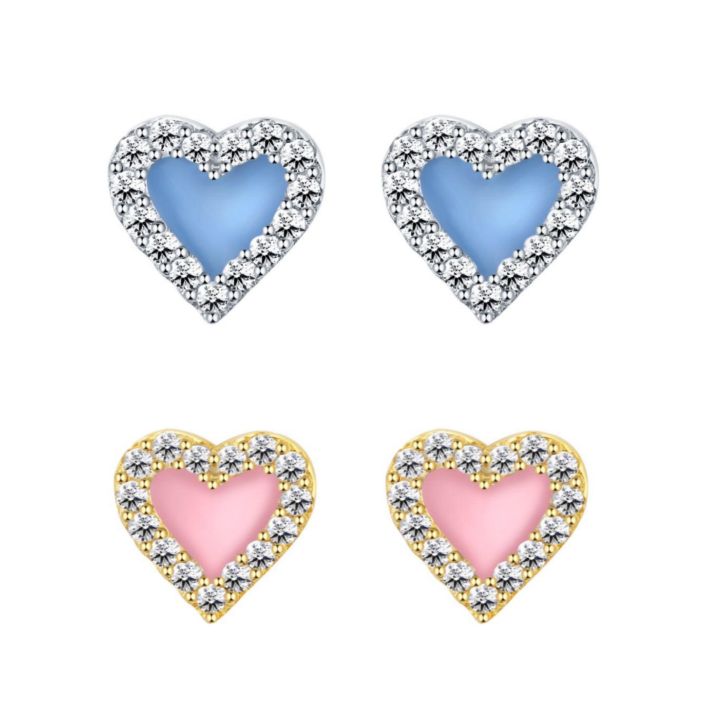 Sterling Silver Colorful Heart Shape Stud Earrings - HK Jewels
