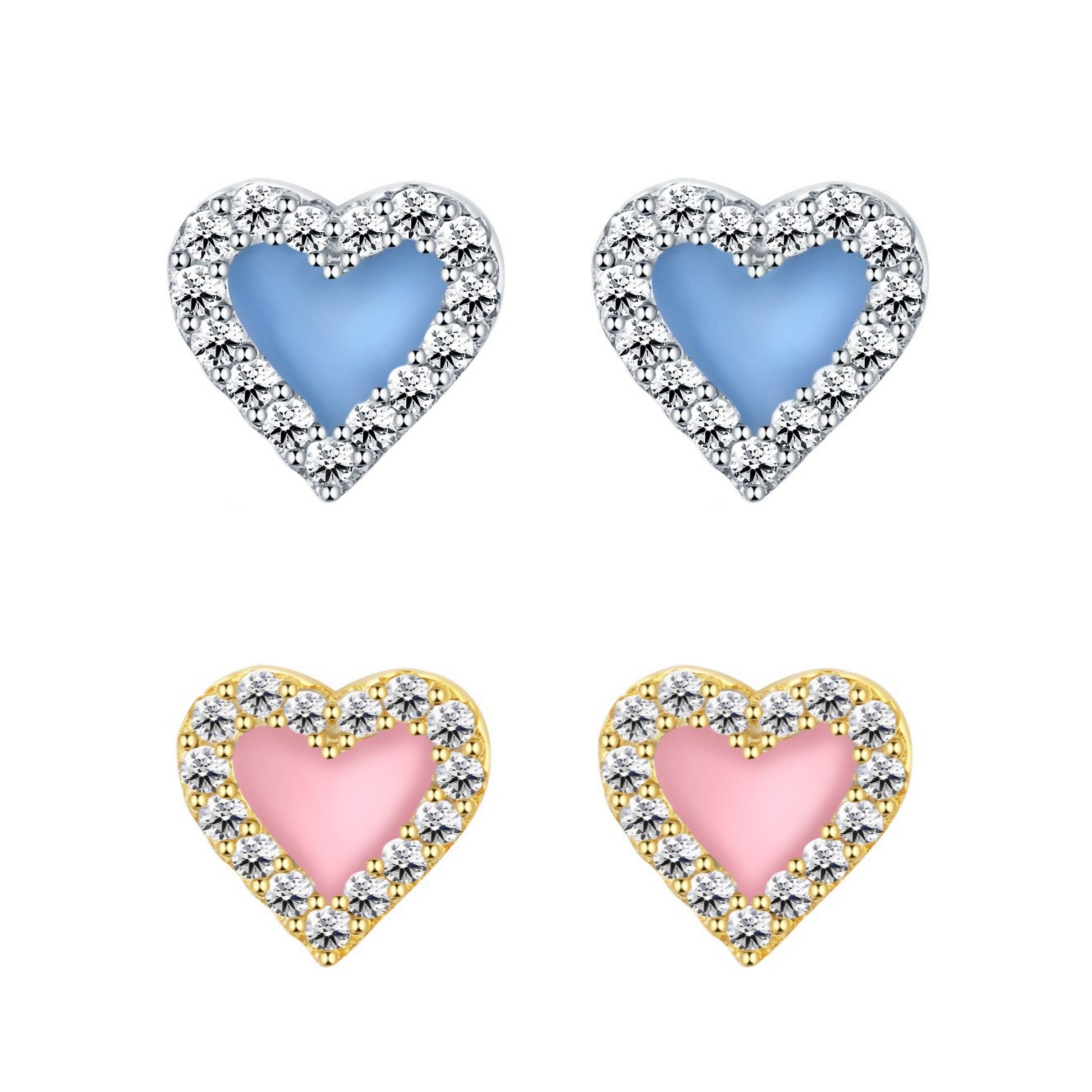 Sterling Silver Colorful Heart Shape Stud Earrings - HK Jewels