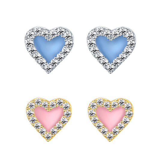 Sterling Silver Colorful Heart Shape Stud Earrings - HK Jewels