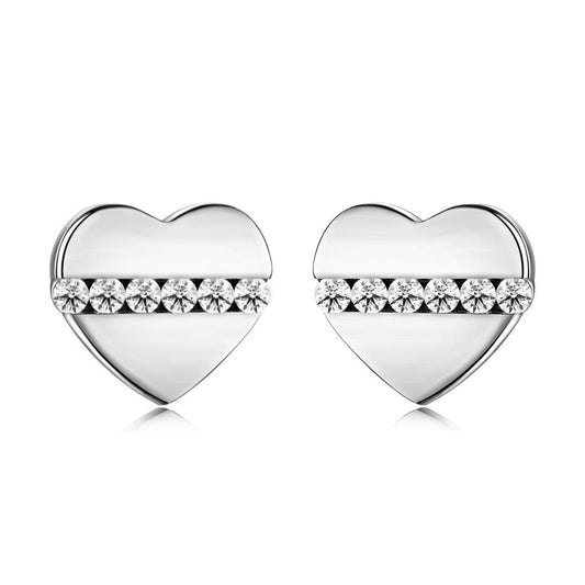 Sterling Silver CZ Stripe Heart Stud Earrings - HK Jewels