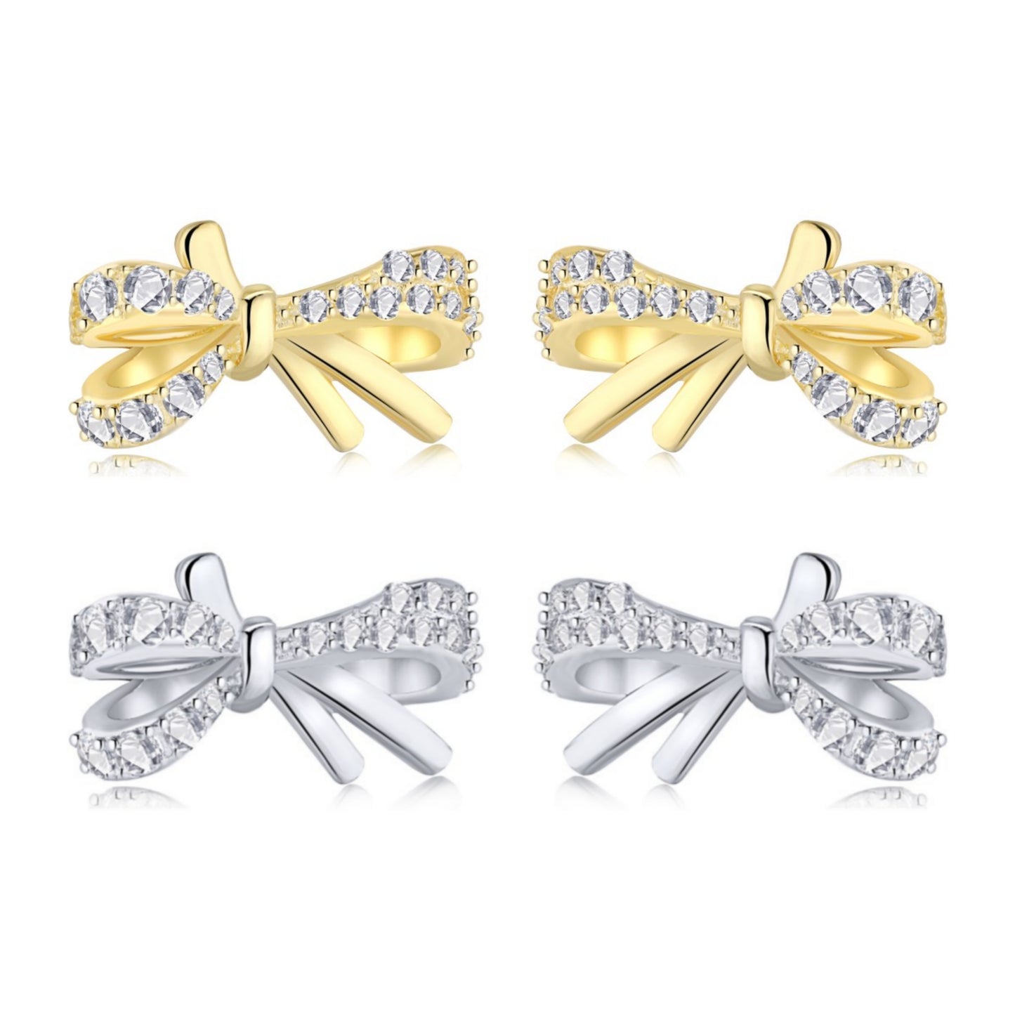 Sterling Silver Micropave Bowknot Stud Earrings - HK Jewels