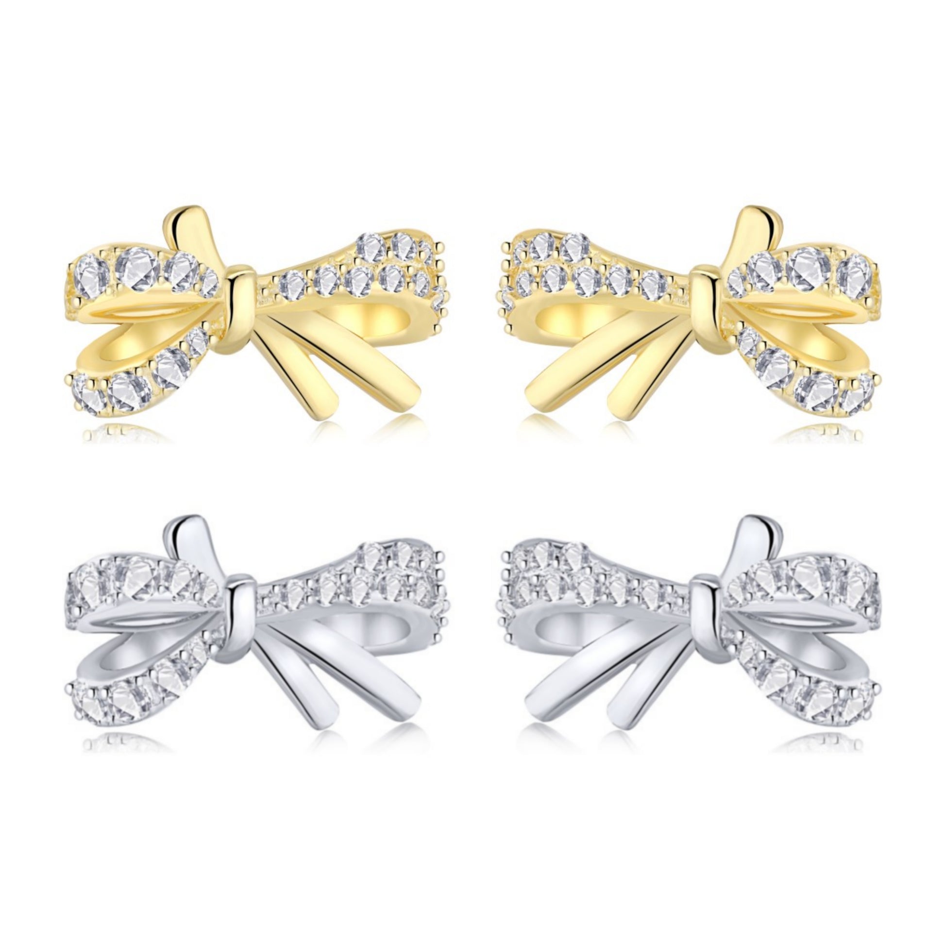 Sterling Silver Micropave Bowknot Stud Earrings - HK Jewels