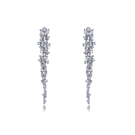 Sterling Silver Thin Cascading CZ Earring - HK Jewels