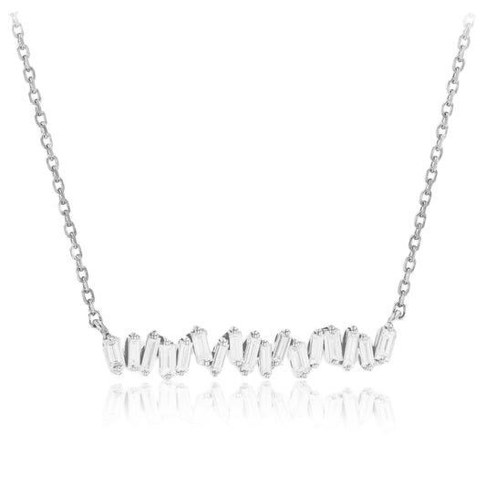 Sterling Silver Baguette Bar Necklace - HK Jewels