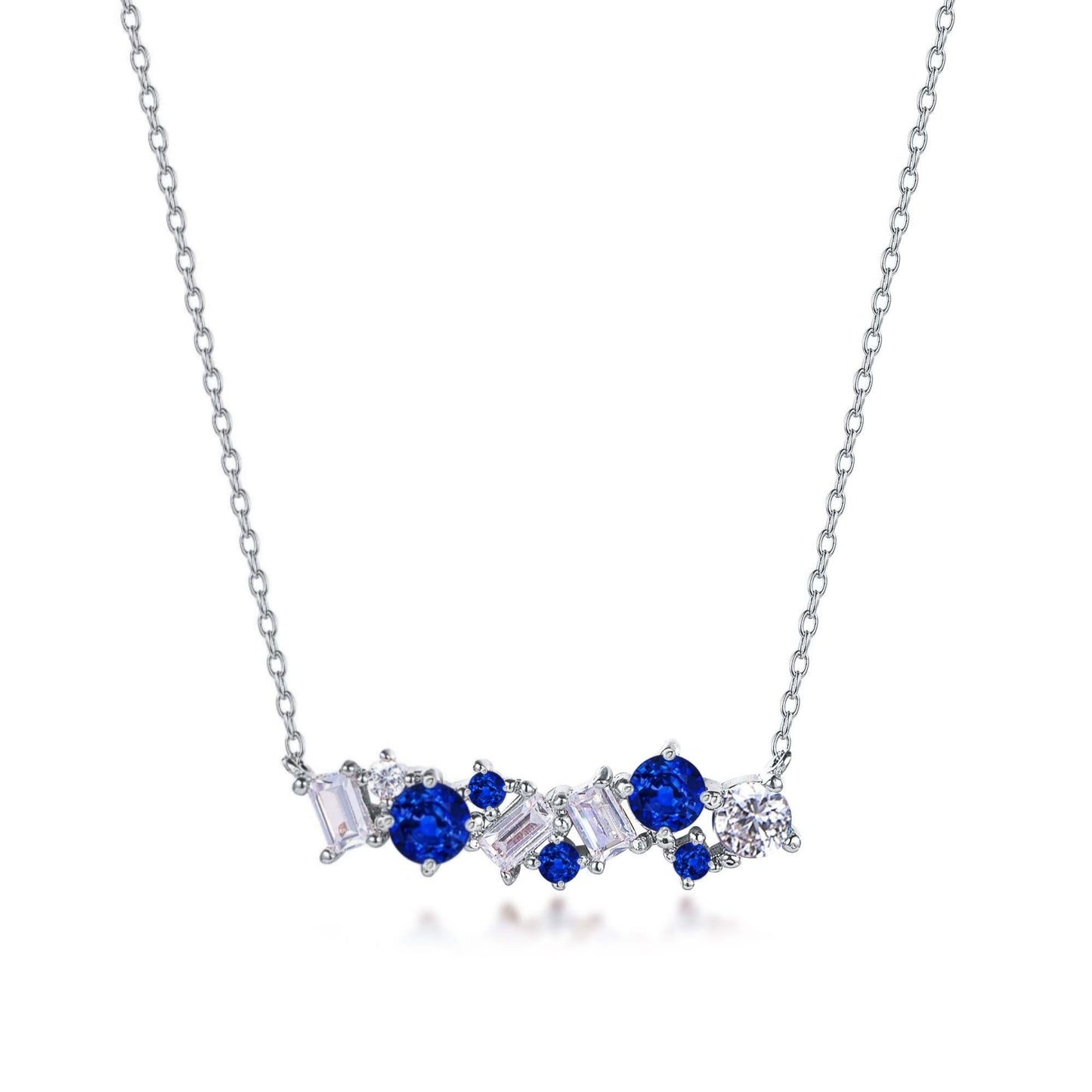 Sterling Silver CZ and Baguette Bar Necklace - HK Jewels