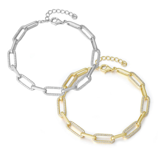 Sterling Silver CZ Paperclip Bracelet with Extension - HK Jewels