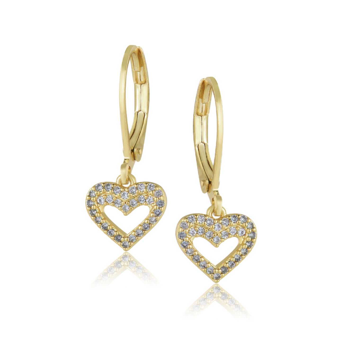 Gold Plated Surgical Steel CZ Outline Heart Earrings - HK Jewels