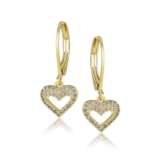 Gold Plated Surgical Steel CZ Outline Heart Earrings - HK Jewels