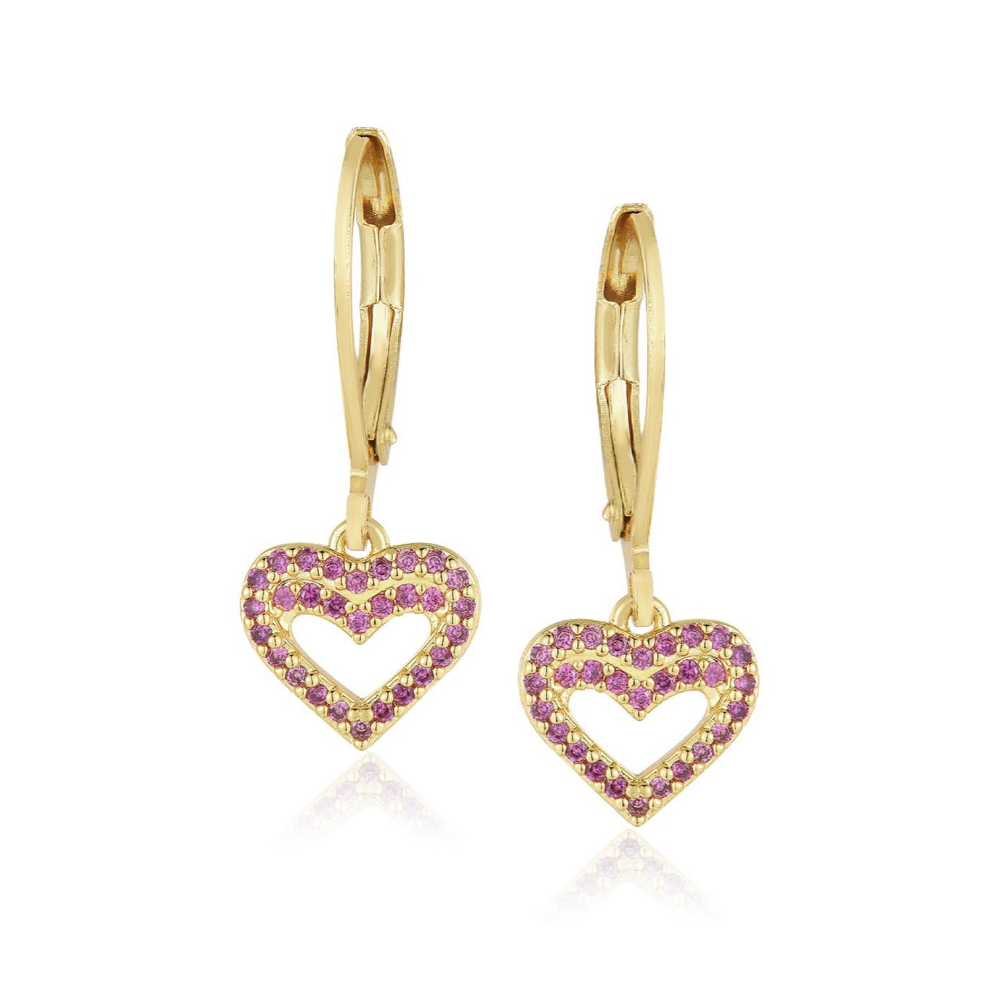 Gold Plated Surgical Steel CZ Outline Heart Earrings - HK Jewels