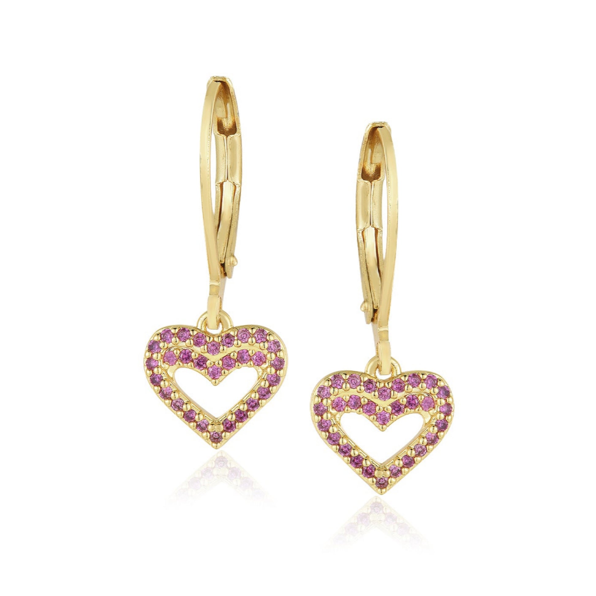 Gold Plated Surgical Steel CZ Outline Heart Earrings - HK Jewels