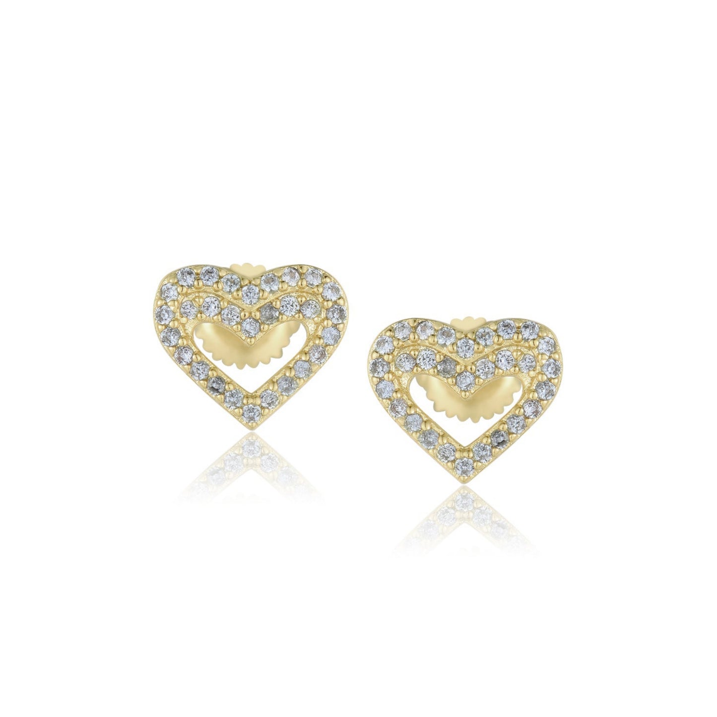 Gold Plated Surgical Steel CZ Outline Heart Earrings - HK Jewels
