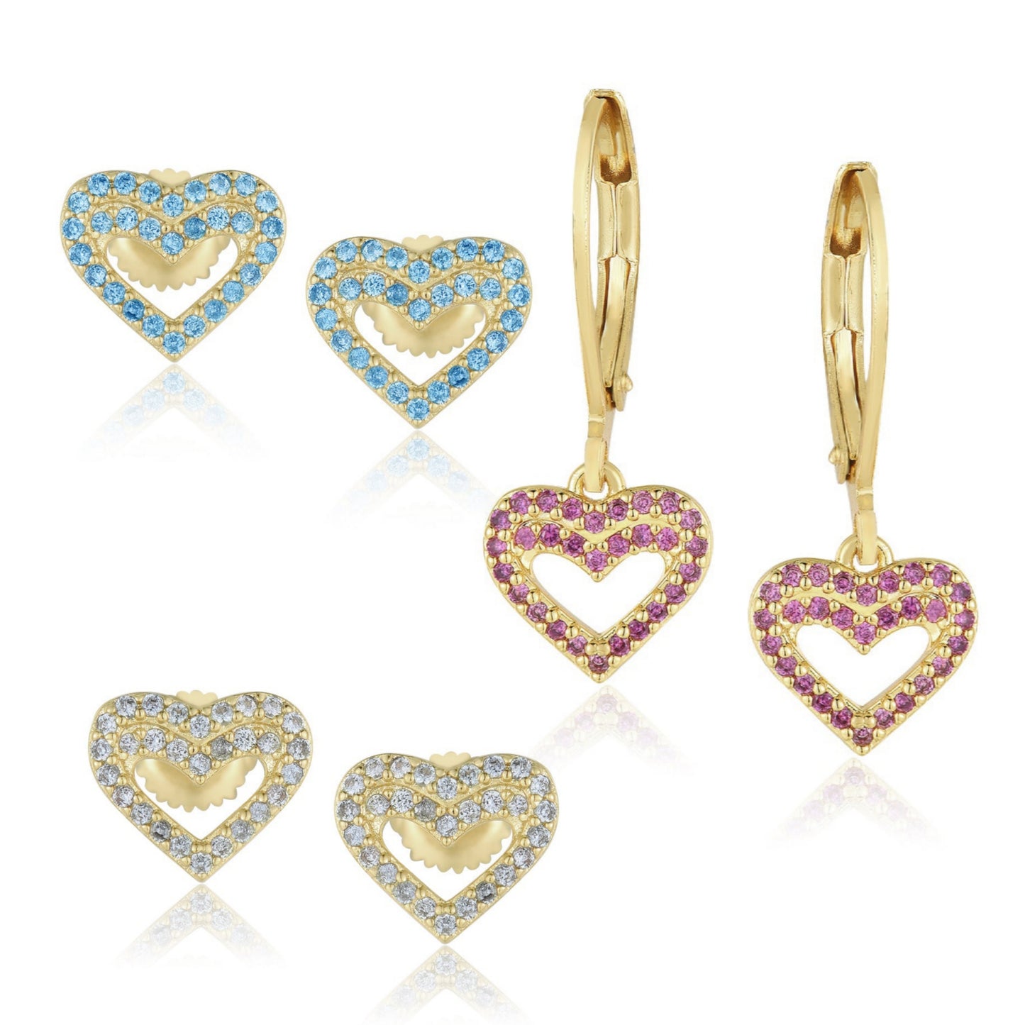 Gold Plated Surgical Steel CZ Outline Heart Earrings - HK Jewels
