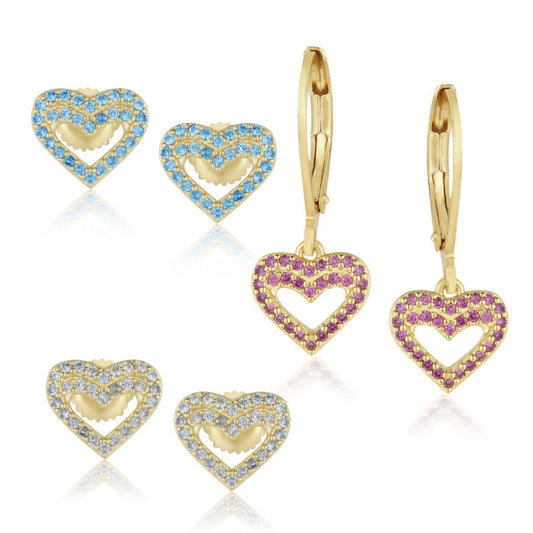 Gold Plated Surgical Steel CZ Outline Heart Earrings - HK Jewels