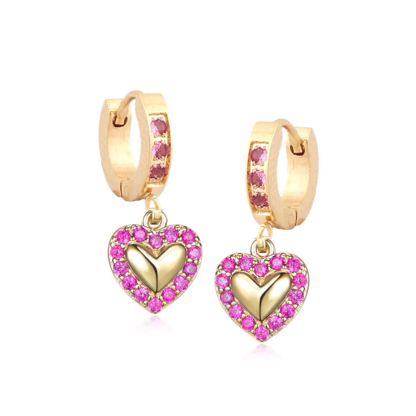 Surgical Steel Puffy Heart With CZ Outline Earrings - HK Jewels