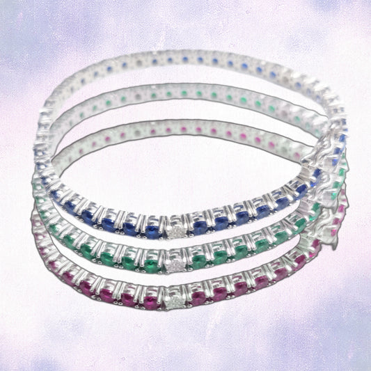Sterling Silver Color Micropave CZ and Spinel Tennis Bracelet - HK Jewels