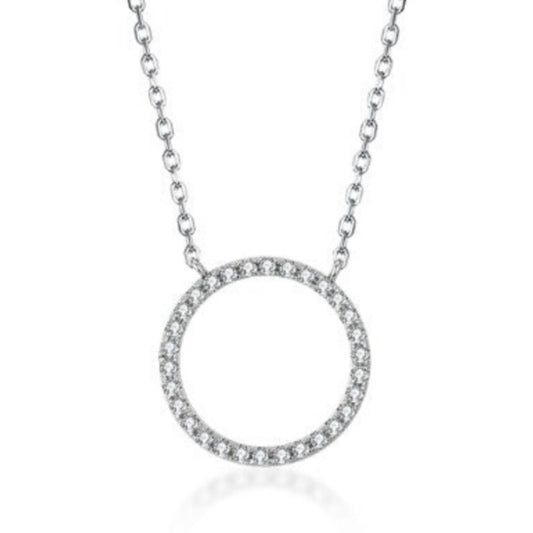 Sterling Silver Micropave Circle Necklace - HK Jewels