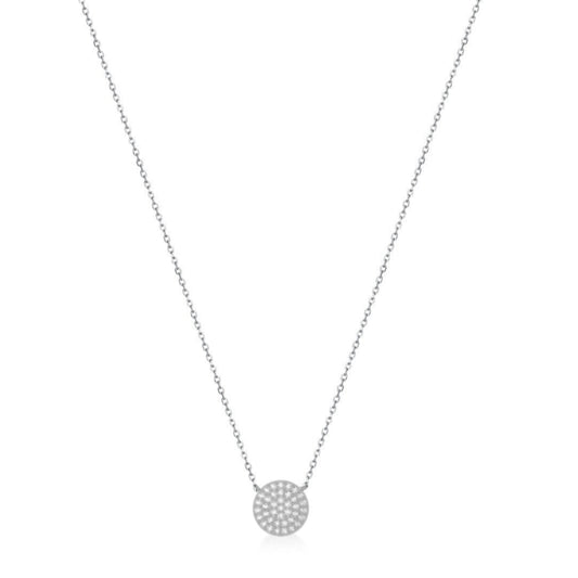 Sterling Silver Flat Micropave 12mm Solitaire Necklace - HK Jewels