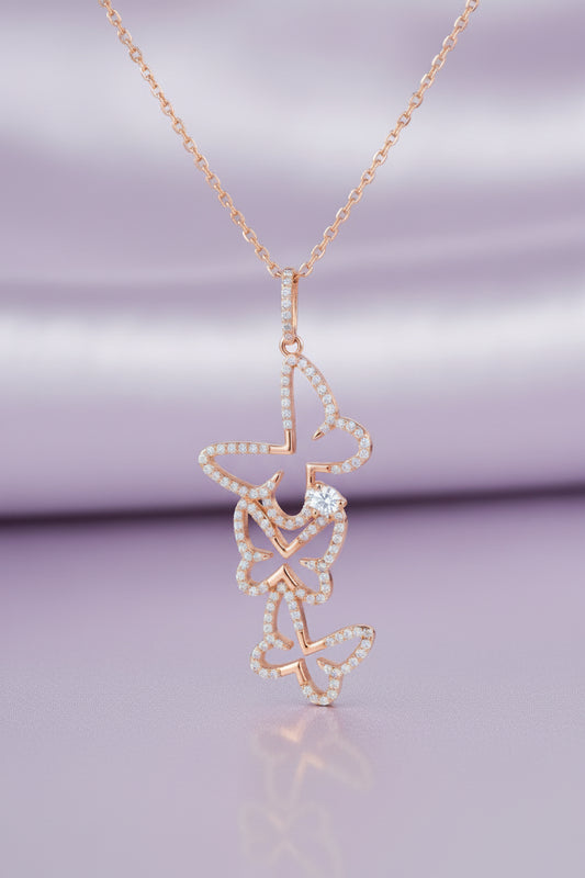 Sterling Silver Cascading CZ Butterfly Pendant - HK Jewels