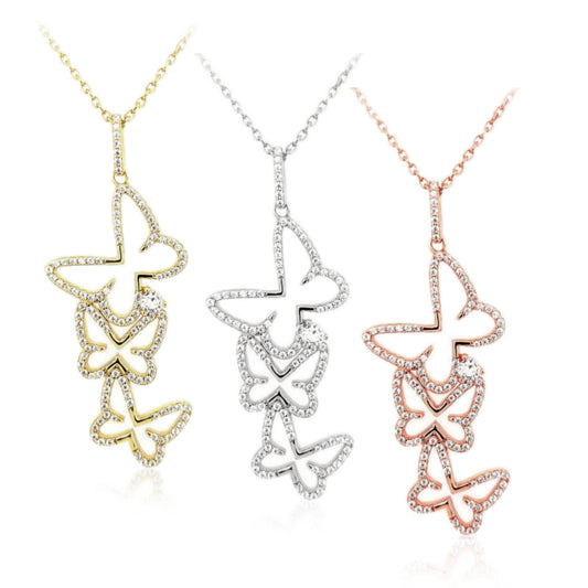 Sterling Silver Cascading CZ Butterfly Pendant - HK Jewels
