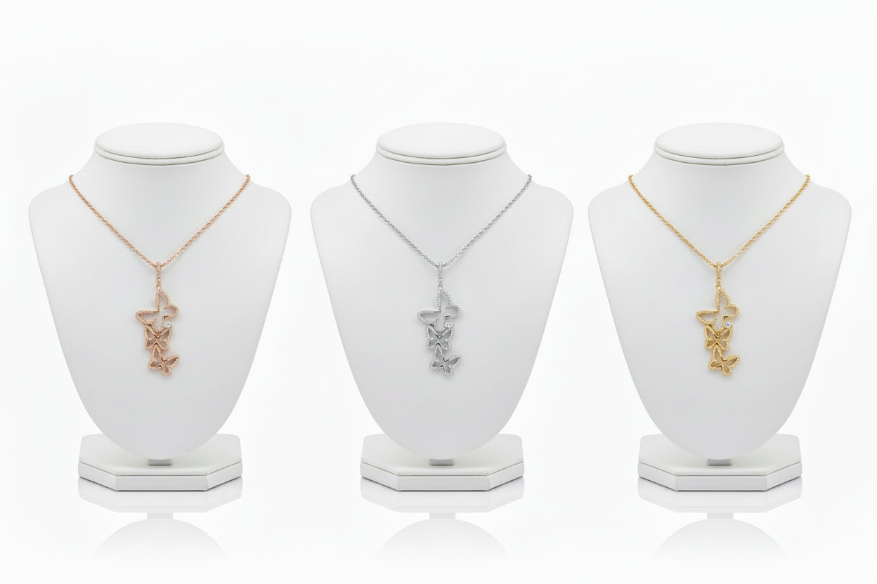 Sterling Silver Cascading CZ Butterfly Pendant - HK Jewels
