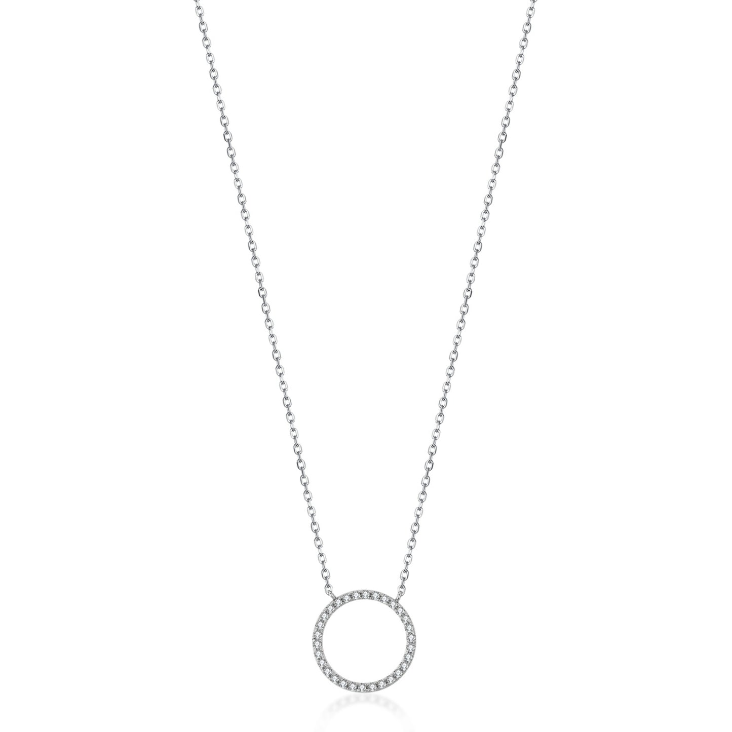 Sterling Silver Micropave Circle Necklace - HK Jewels