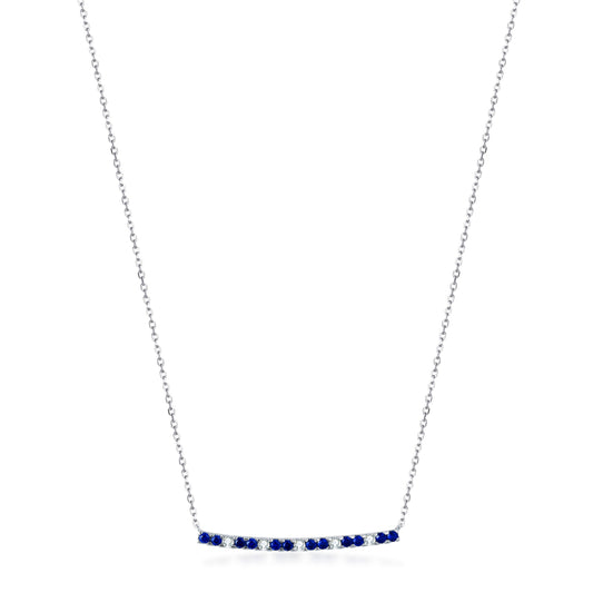 Sterling Silver Sapphire and Clear CZ Bar Necklace - HK Jewels