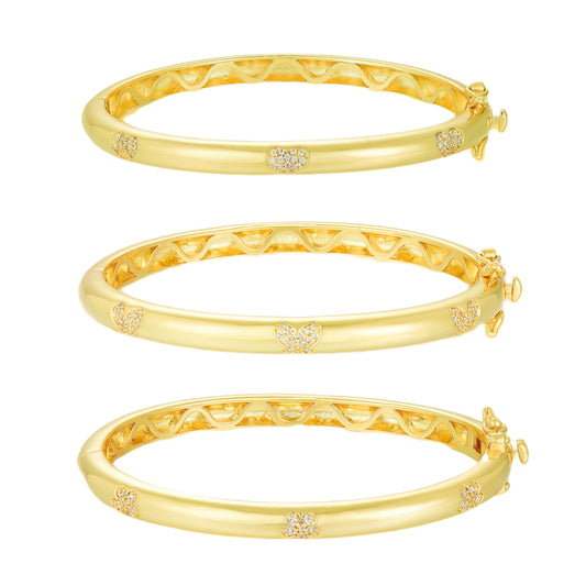 Gold Plated CZ Heart, Flower, Or Butterfly Kids' Bangle - HK Jewels