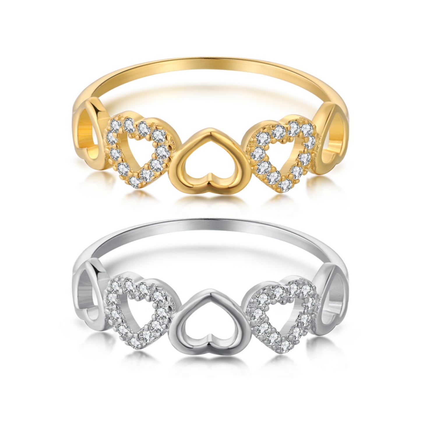Sterling Silver Half Micropave Heart Ring - HK Jewels
