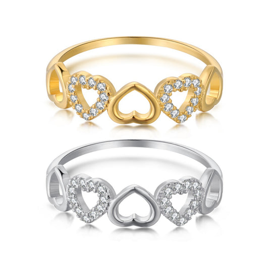 Sterling Silver Half Micropave Heart Ring - HK Jewels