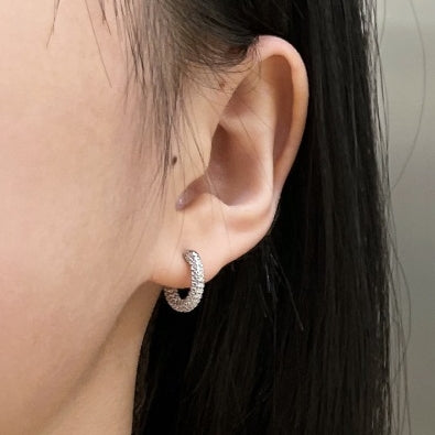 Sterling Silver Micropave Huggie Hoop Earrings - HK Jewels
