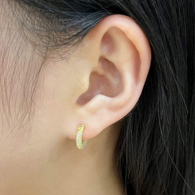 Sterling Silver Micropave Huggie Hoop Earrings - HK Jewels
