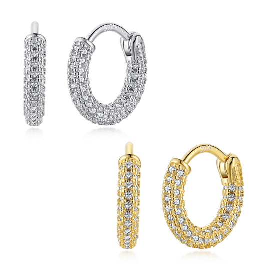 Sterling Silver Micropave Huggie Hoop Earrings - HK Jewels