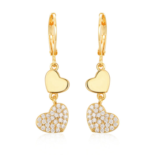 Gold Plated Surgical CZ Double Heart Shape Earrings - HK Jewels