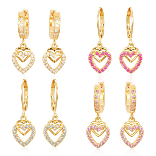 Gold Plated Surgical Steel CZ Interlocking Vertical Hearts Earrings - HK Jewels