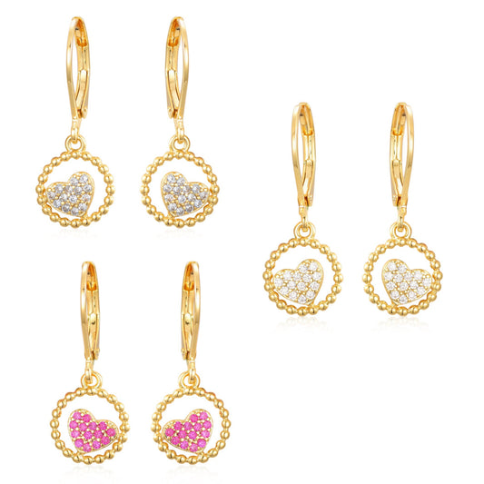 Surgical Steel CZ Circled Angled Heart Shape Earrings - HK Jewels