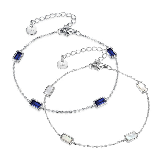 Sterling Silver Micropave CZ Rectangular Stone Station Bracelet - HK Jewels
