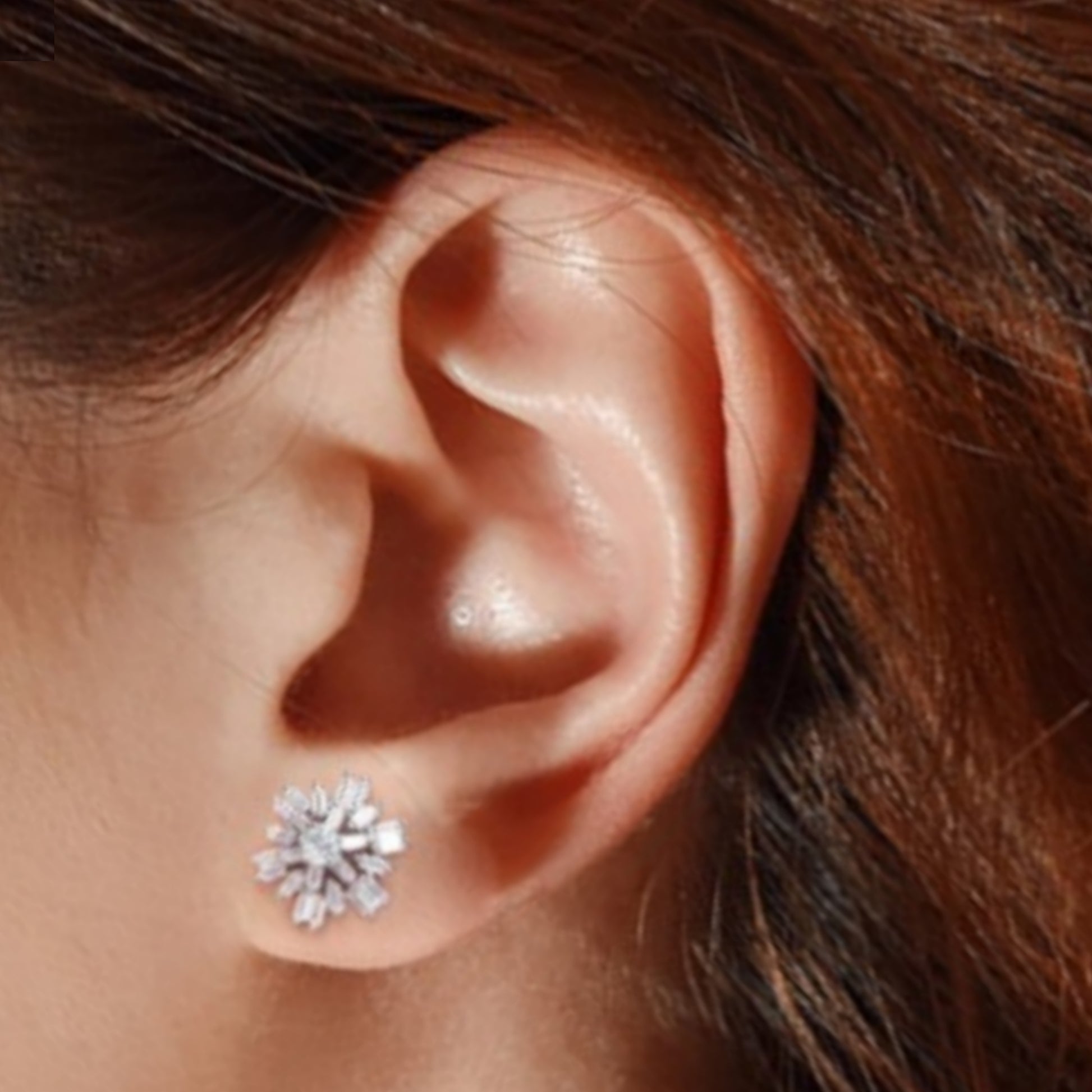 Sterling Silver Baguette Snowflake Stud Earrings - HK Jewels