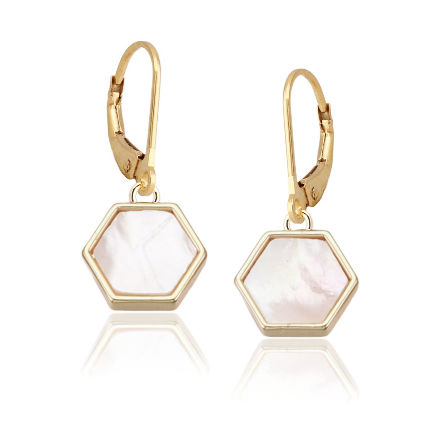 Surgical Steel Hexagon Shape Mother of Pearl Earrings - HK Jewels