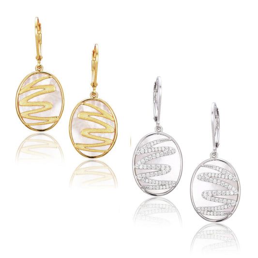 Sterling Silver Mother of Pearl With Squiggle Earring - HK Jewels