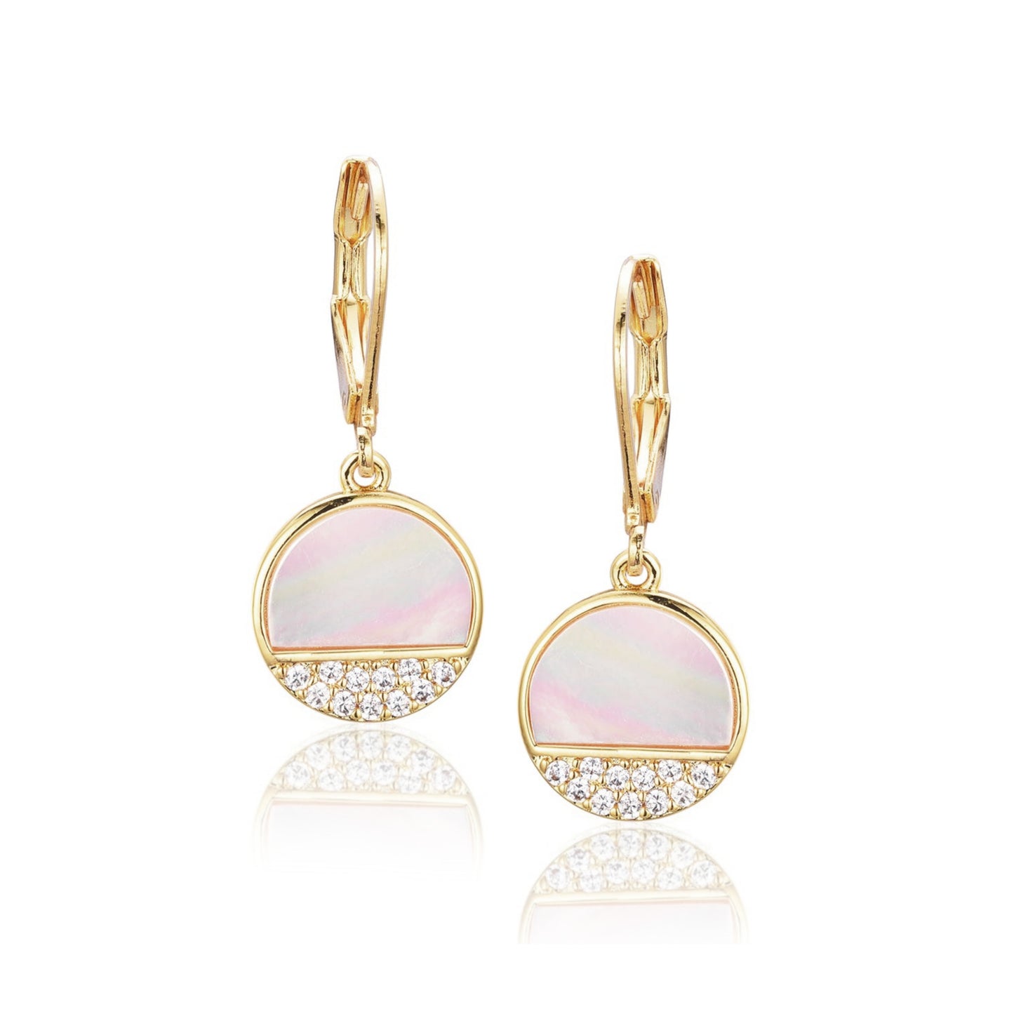 Gold Plated Surgical Steel ¾ Mother of Pearl and CZ Circle Earrings - HK Jewels