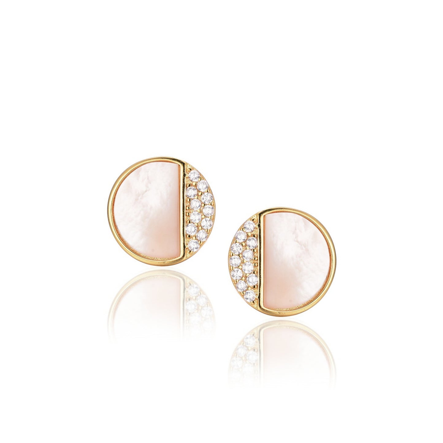 Gold Plated Surgical Steel ¾ Mother of Pearl and CZ Circle Earrings - HK Jewels