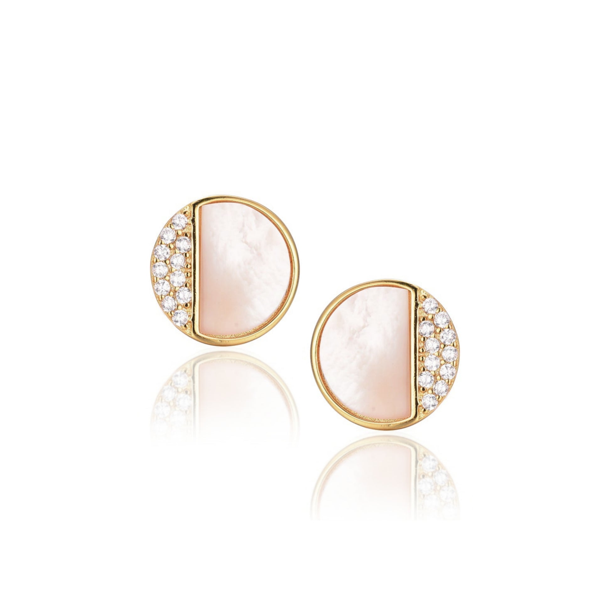 Gold Plated Surgical Steel ¾ Mother of Pearl and CZ Circle Earrings - HK Jewels
