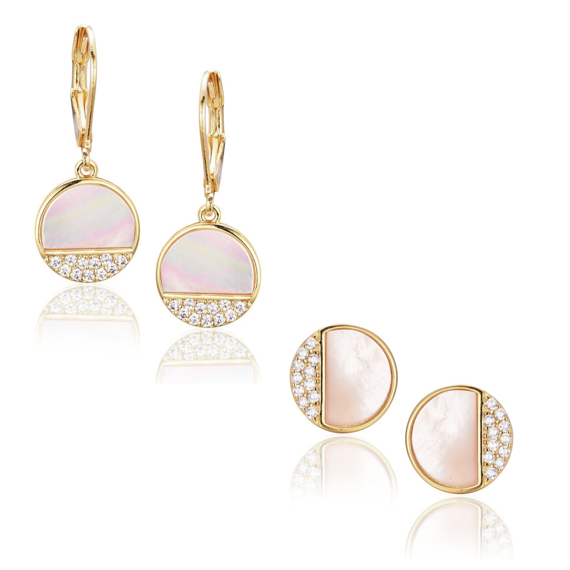 Gold Plated Surgical Steel ¾ Mother of Pearl and CZ Circle Earrings - HK Jewels