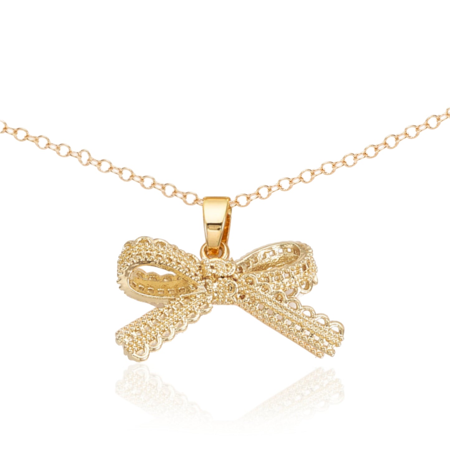 Gold Plated Brass Bowknot Pendant Necklace - HK Jewels