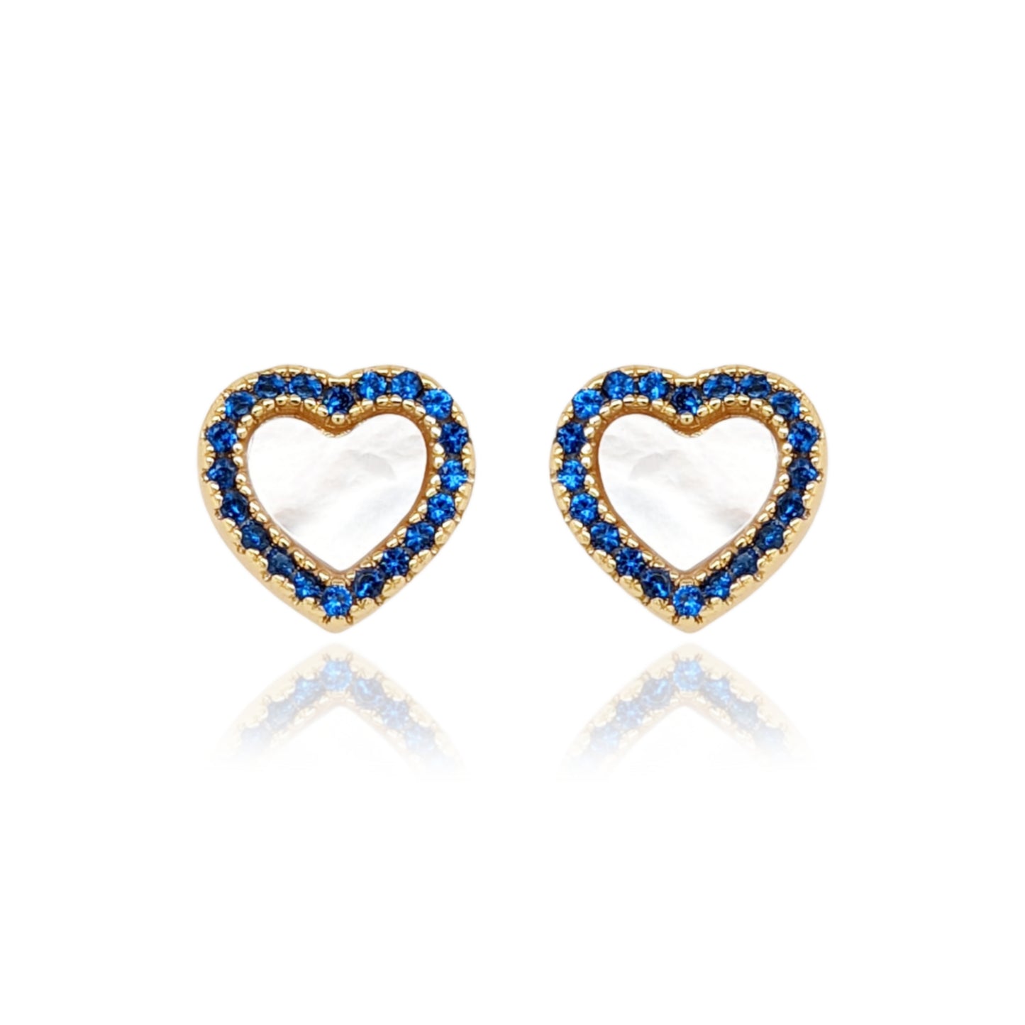 Gold Plated Surgical Steel Mother of Pearl CZ Border Heart Shape Earrings - HK Jewels