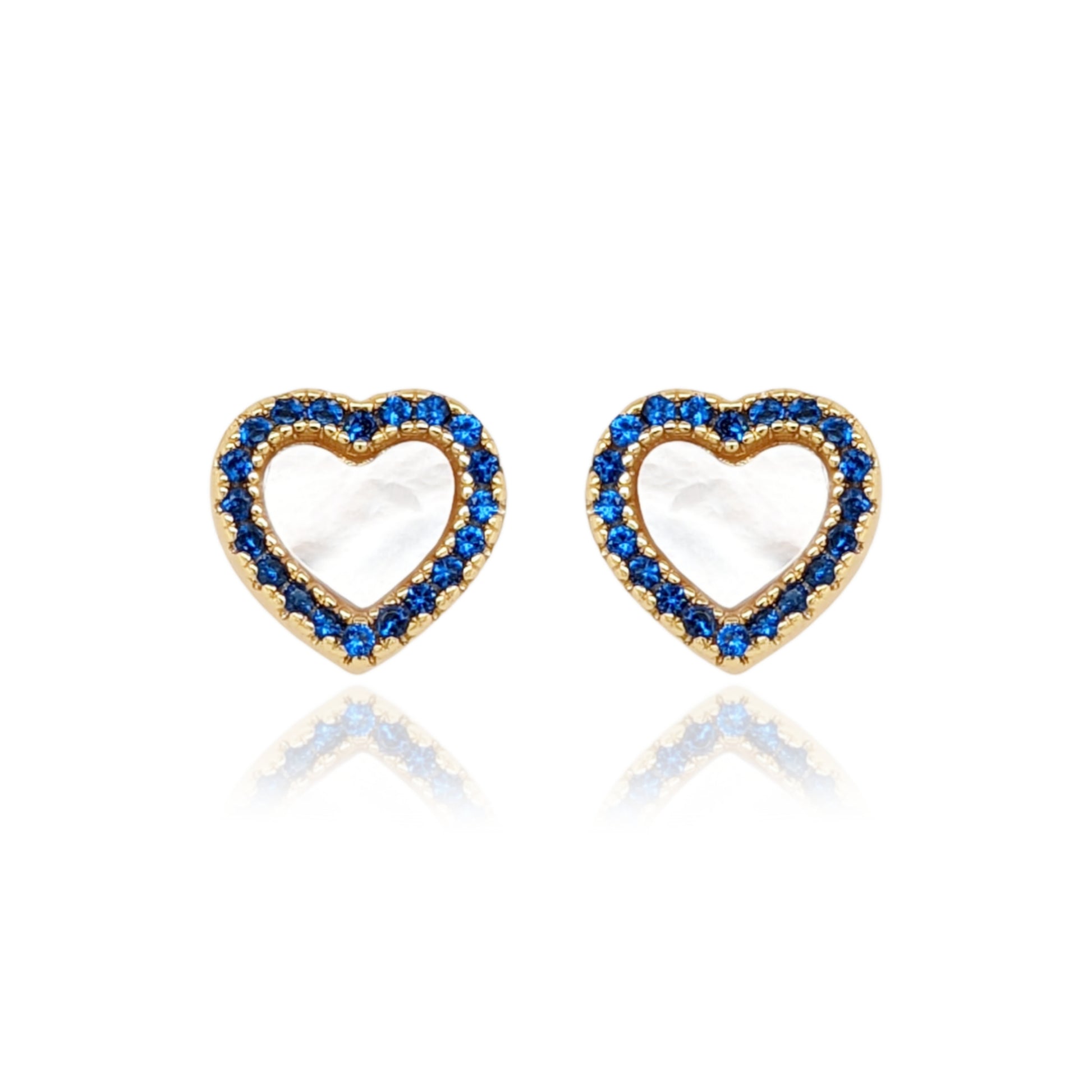 Gold Plated Surgical Steel Mother of Pearl CZ Border Heart Shape Earrings - HK Jewels