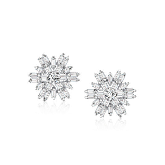 Sterling Silver Baguette Snowflake Stud Earrings - HK Jewels