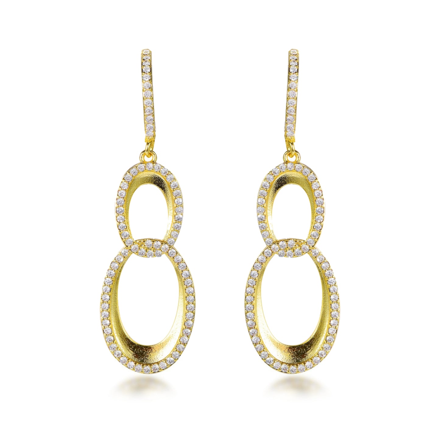Sterling Silver Double Oval Micropave Link Earrings - HK Jewels
